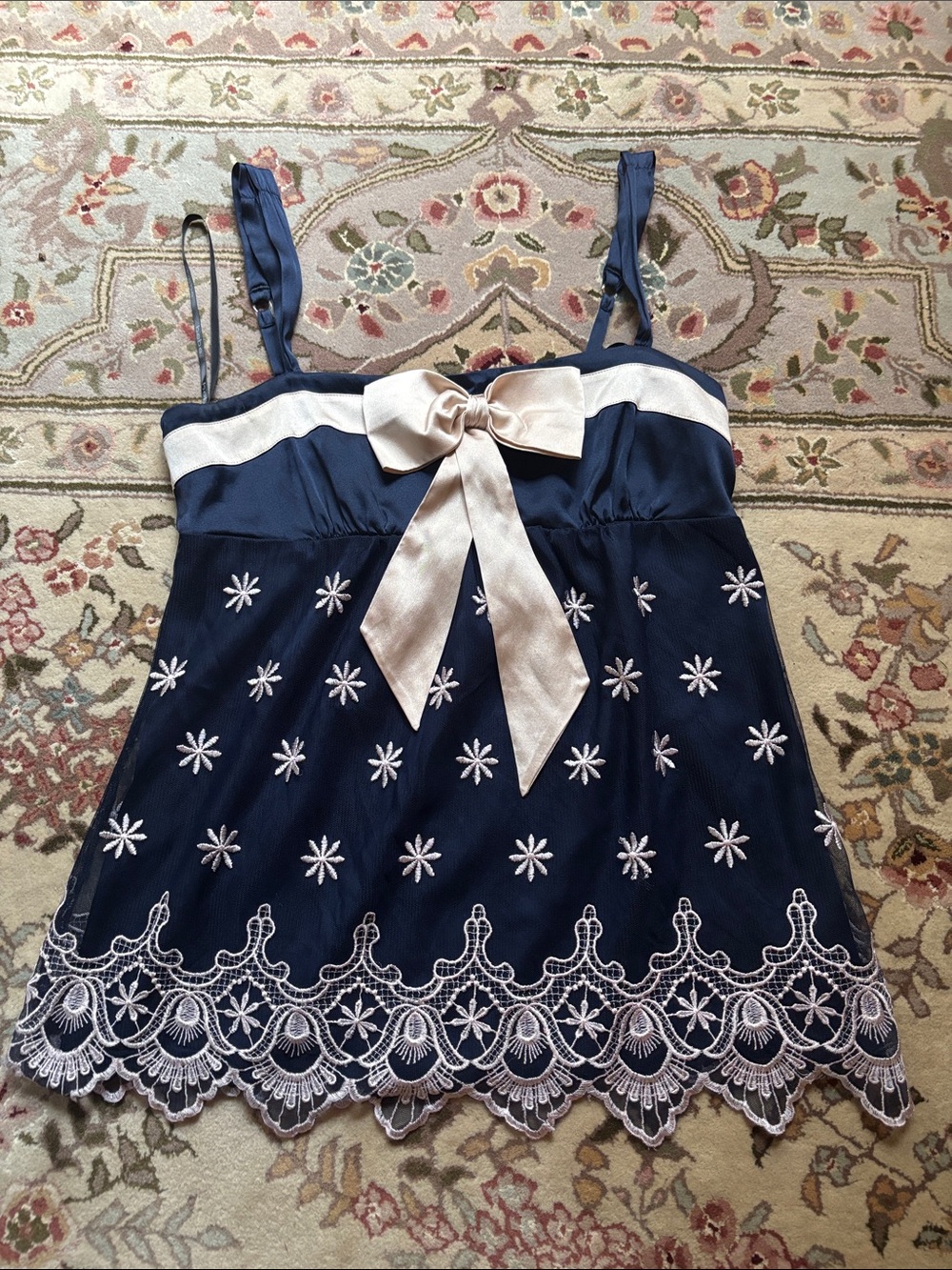 Navy Embroidered Bow-Front Camisole Bebe Top